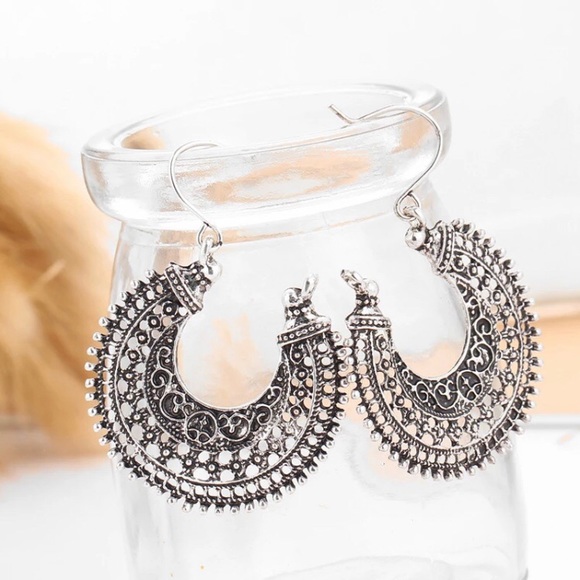 Jewelry - Tibetian Silver Round Ear Hook Tribal Earrings